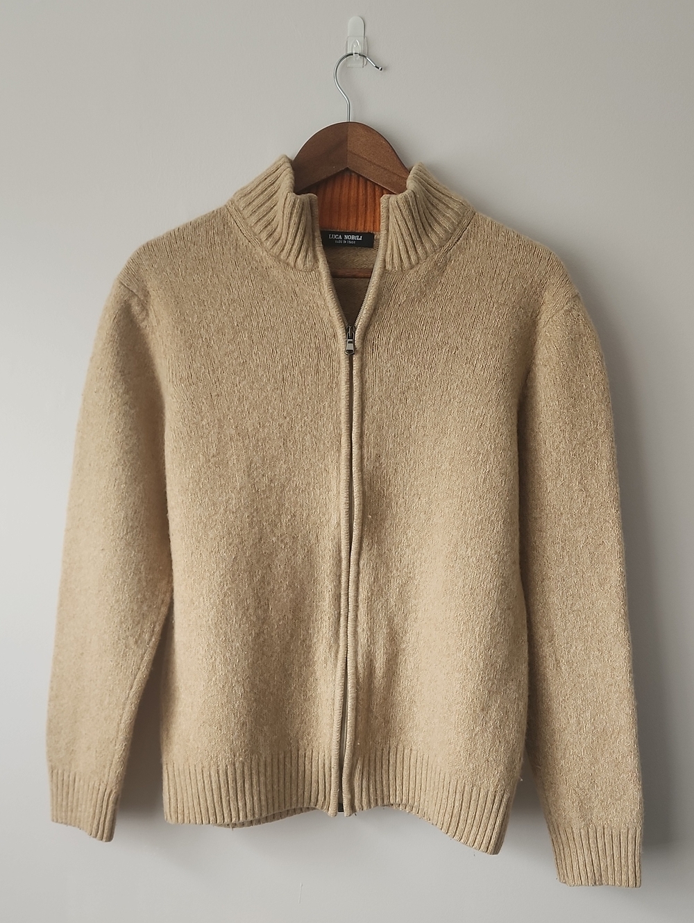 Men's Zip-Up Wool-Blend Sweater Jacket in Beige
